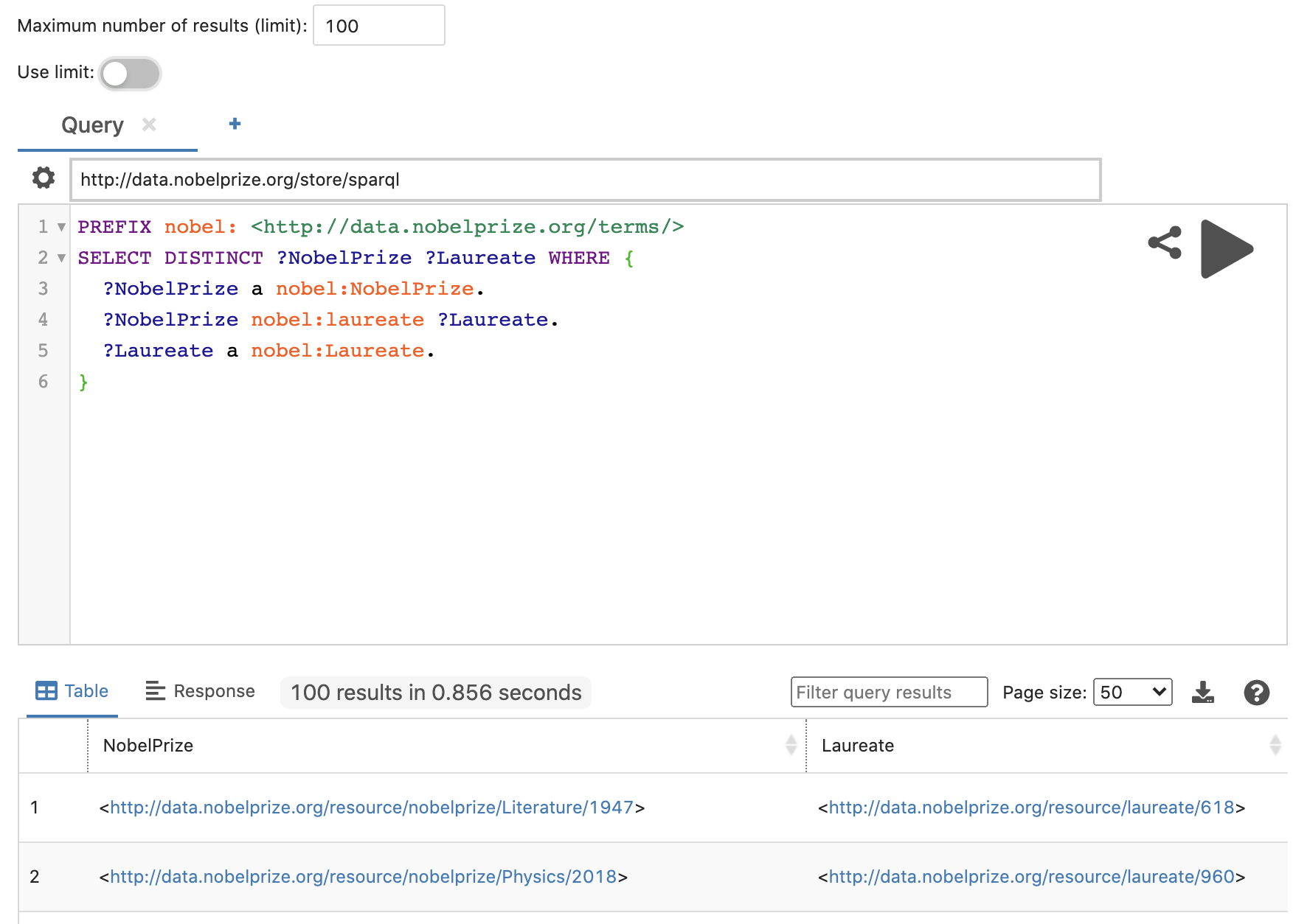 Query results
